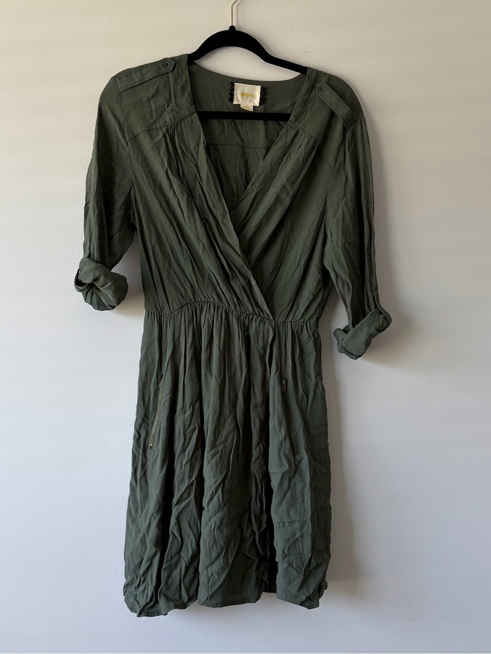 Maeve Anthropologie Lene Olive Utility Wrap Dress Green Boho Safari